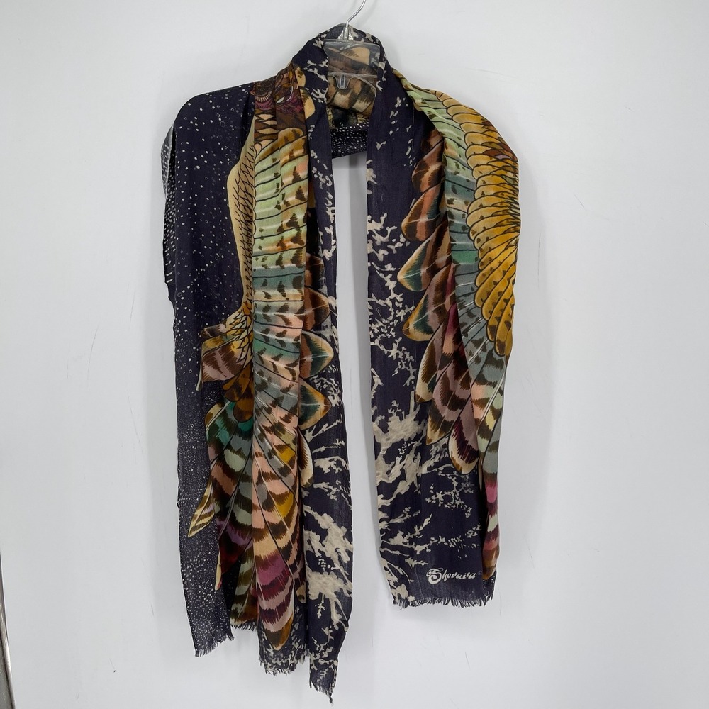 Shovava Women's Navy Blue Owl Print Cashmere Silk Shawl Wrap Scarf One Size